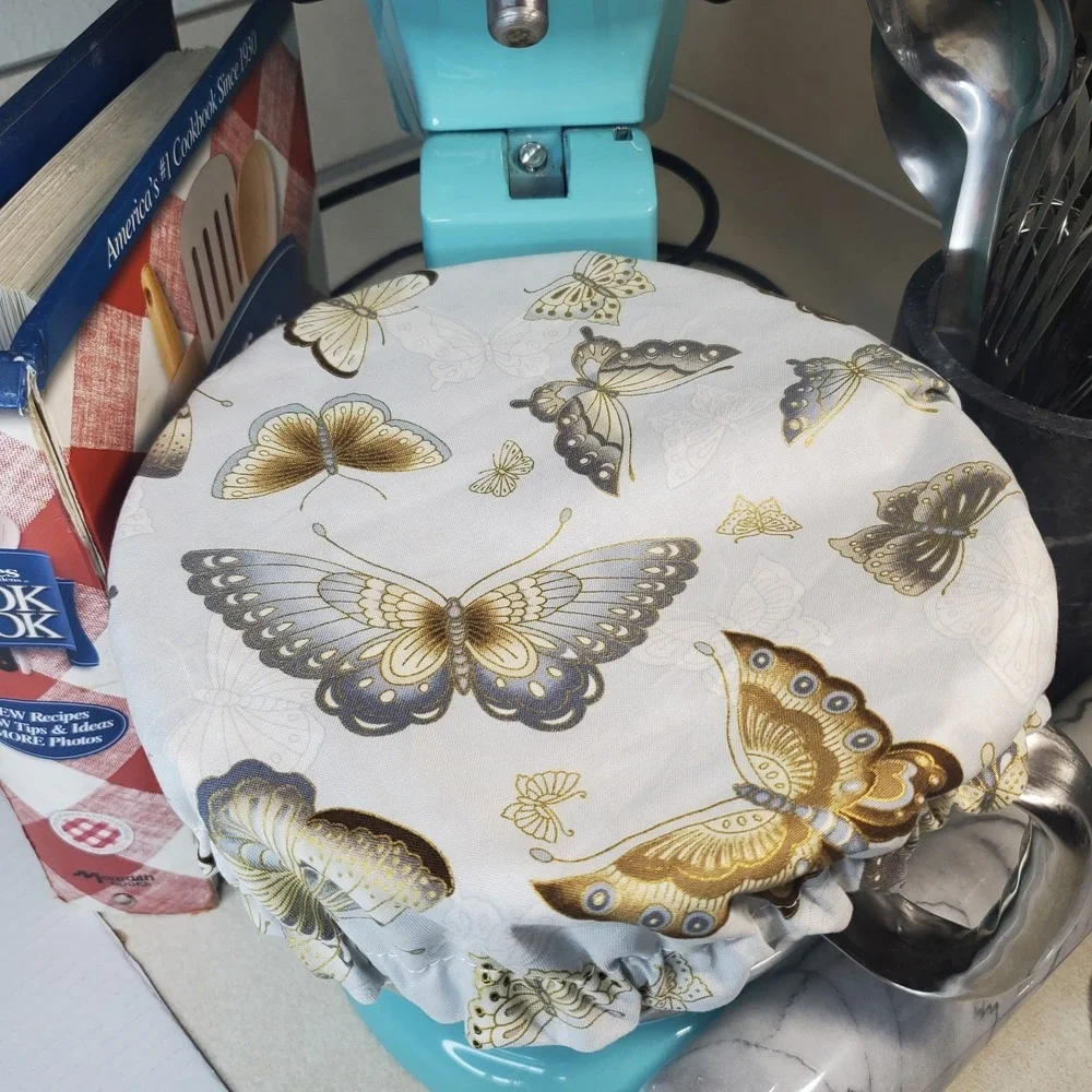 Blue Moth / Goldenrod Floral Reversible KitchenAid Mixer Mixing Bowl Cover Decor